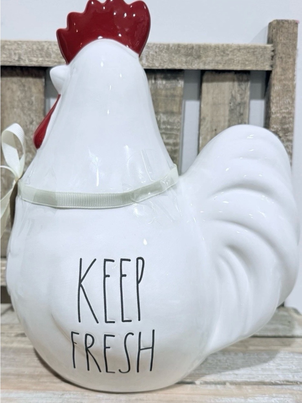 Rae Dunn White Ceramic 'Keep Fresh' Chicken Canister